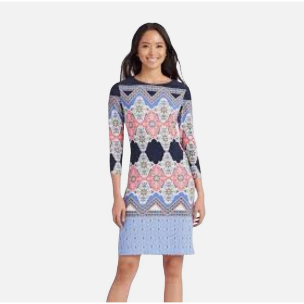 Donna Morgan Boho Colorful Geo Paisley Print Shift Dress Women's Size 8